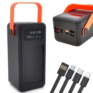 Power bank 100000мАг на сонячній батареї з перехідниками, YM-638CX, чорний