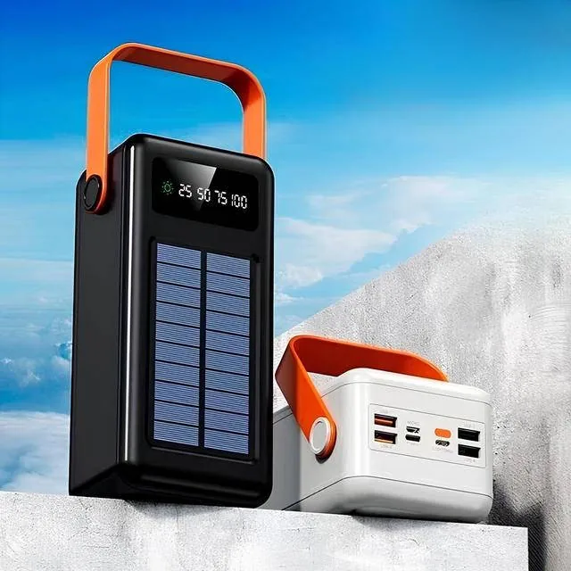 Power bank 100000мАг на сонячній батареї з перехідниками, YM-638CX, чорний