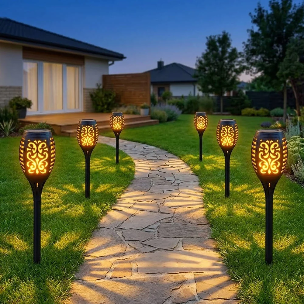 Садовий світильник Solar flame 52 см, 96 LED (ефект живого полум’я на сонячній батареї), 1 комплект – 8 шт